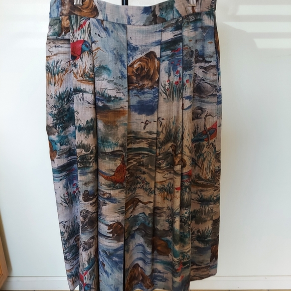 Vintage Geiger Wool Pleated Midi Skirt Nature  Animal Print Austria 42 Sz 10-12 - Picture 9 of 17